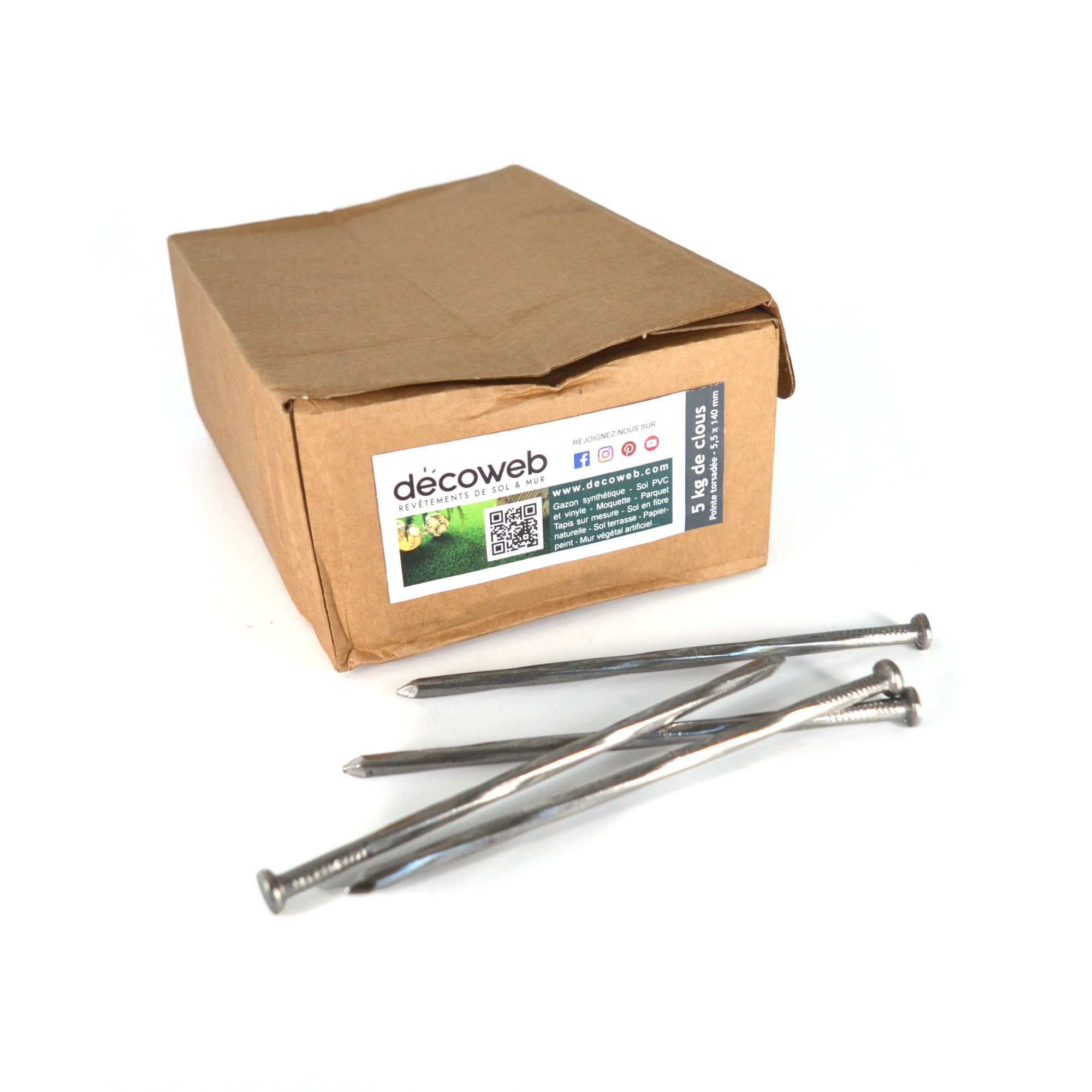 Boîte de 5 kg de clous torsadés (environ 190 clous) pour gazon synthétique avec clous en acier de 140 mm